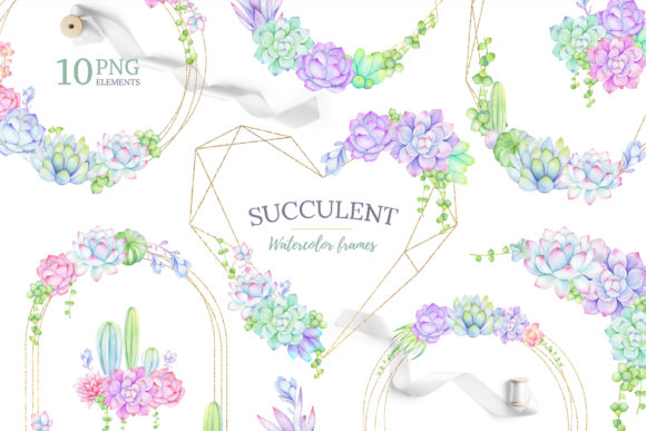 Download Watercolor Succulent Frames and Bouquets - Succulent Collection