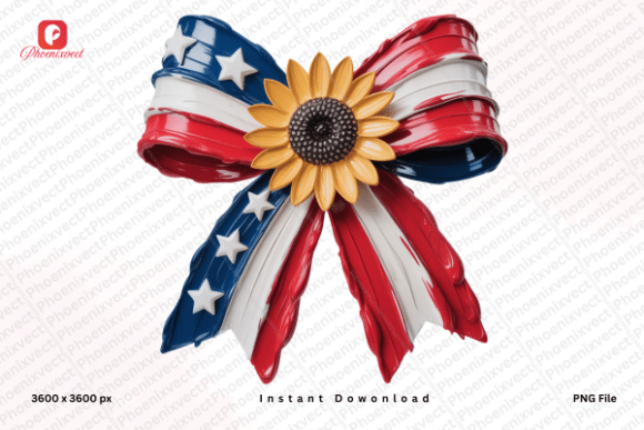 Download Hand Painted USA Flag Sunflower Bow PNG - Sun Collection