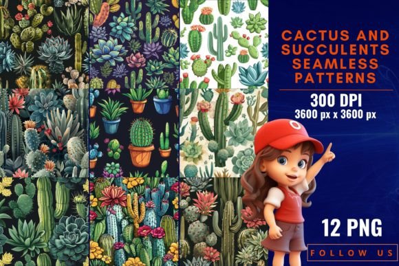 Download Cactus and Succulents Seamless Patterns - Succulent Collection