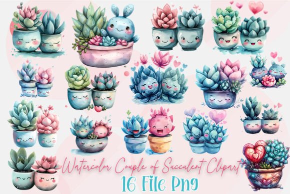 Download Watercolor Couple of Succulent Clipart - Succulent Collection